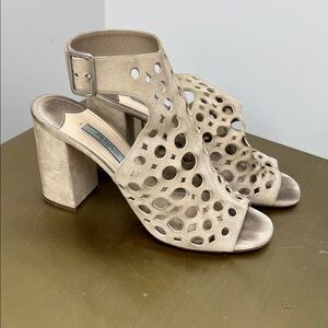 Prada Beige Cutout Block Heel Sandals